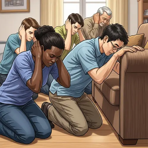 Earthquake Safety Procedure: Drop, Cover, and Hold Illustration