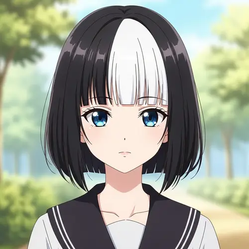 Anime Girl with Black Bob Hair and White Fringe