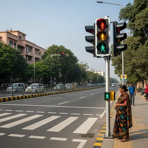 Vibrant City Crosswalk Scene: Traffic Signal & Zebra Crossing