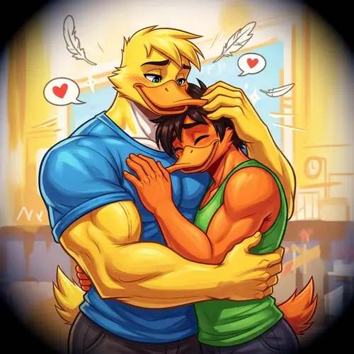 Vibrant Muscular Duck Embrace Art