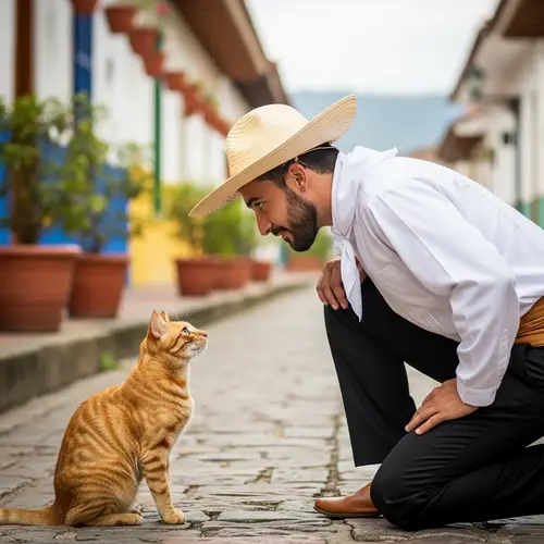 Tabby Cat Stares Down Colombian Man - Intense Expression