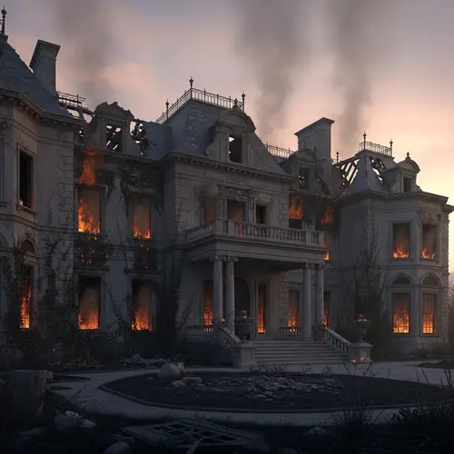 Opulent Estate After The Blaze - Nobility Amidst Tragedy