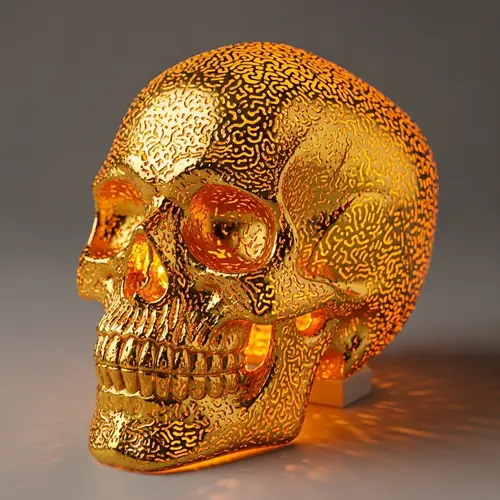 Gilded Skull Sculpture: Intricately Crafted Artwork