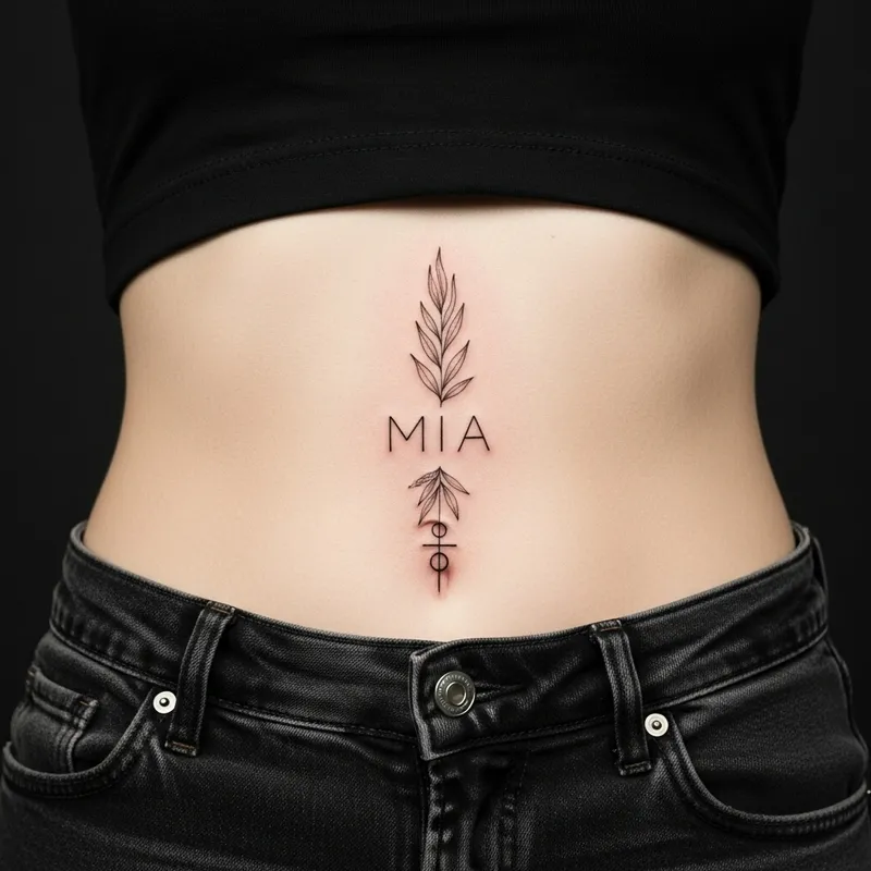 Intimate Abdomen Tattoo Design to Conceal Name on Skin