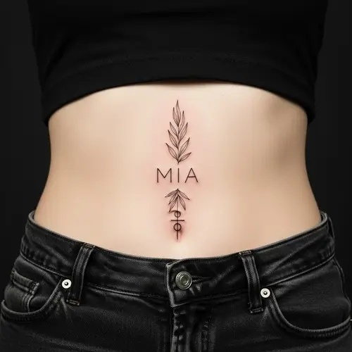Unique Abdomen Tattoo Design to Cover Up Name 'Mia'