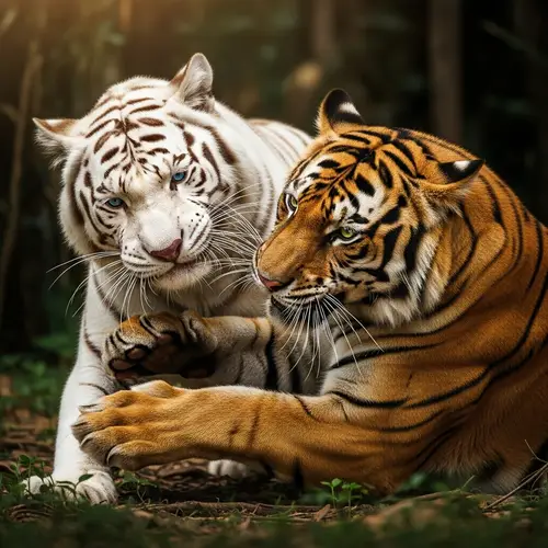 White Siberian Tiger vs Brown Bengal Tiger Battle in Jungle