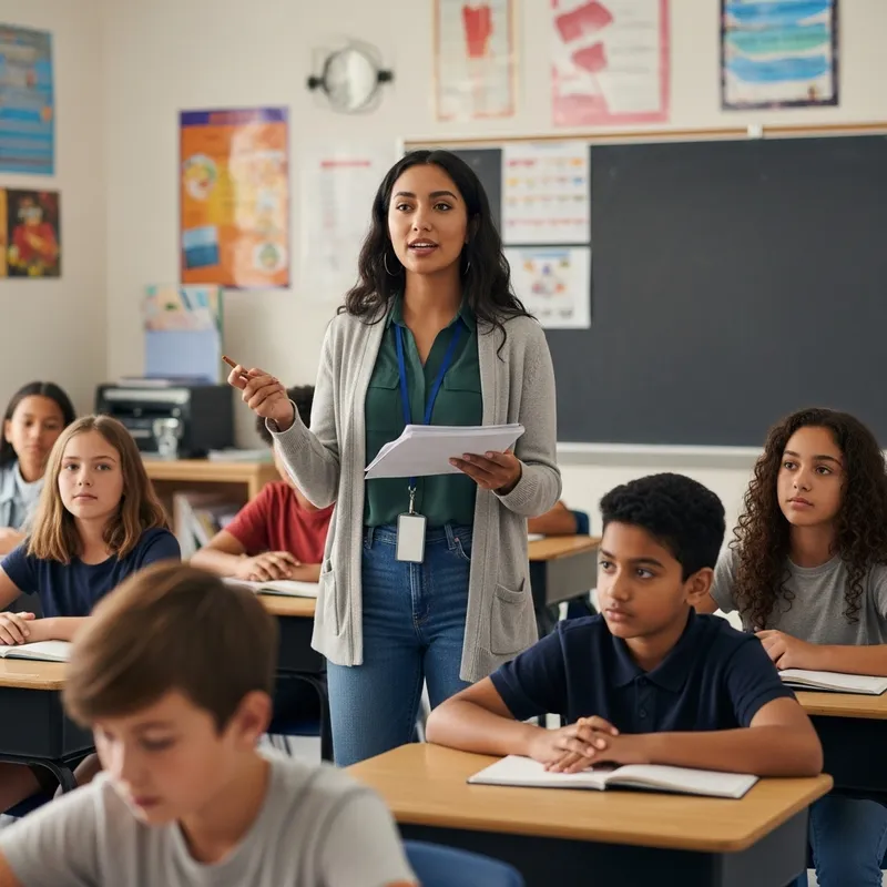 Young Hispanic Teacher Inspiring Middle School Students