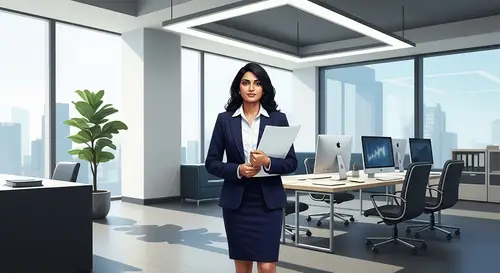 Corporate Business Engagement Director in Modern Office Setting