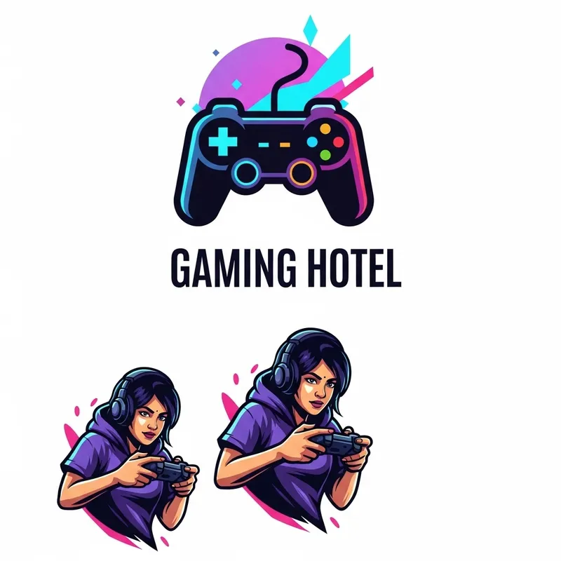 Sleek Logo Design for Gaming Hotel | Pixelated Neon Style