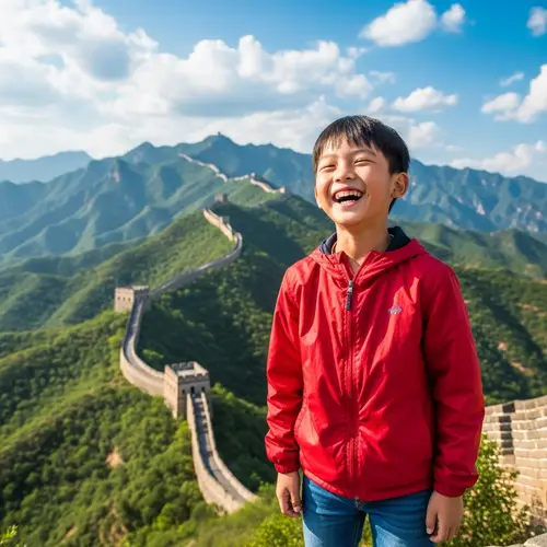 Joyful East Asian Boy at Great Wall in China | Smiling Child