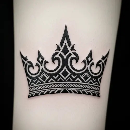 Intricate Tribal Crown Tattoo - Masterfully Crafted Design