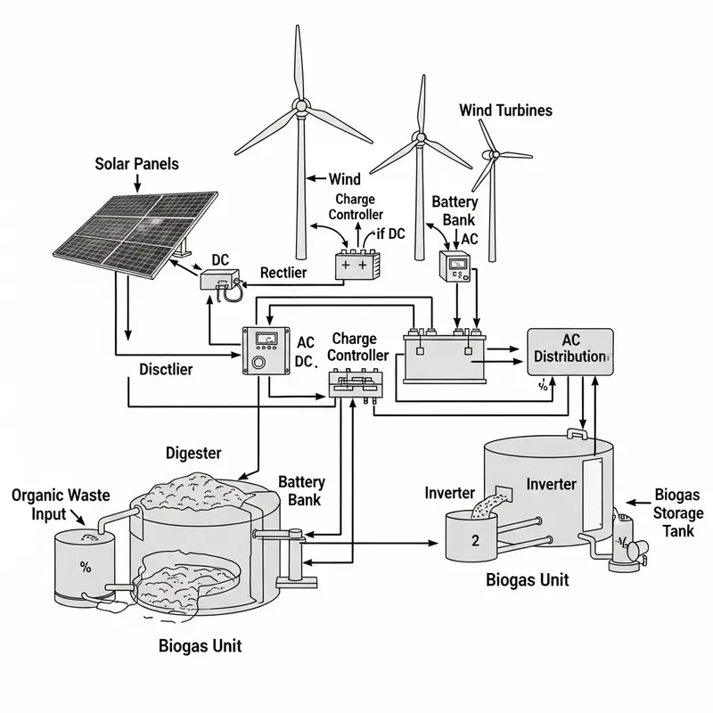Hybrid Power System Integrating Solar, Wind Energy & Biogas Unit