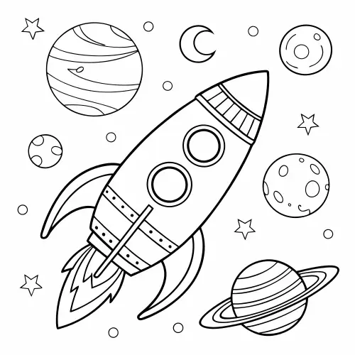 Free Black and White Rocket Coloring Page