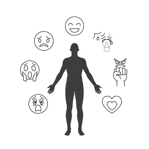 Human Emotions: Abstract Icons Surrounding Silhouette