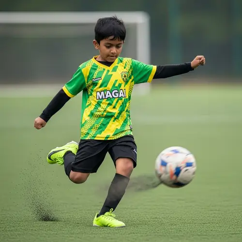 Young South Asian Boy Playing Football | Magai Sponsor Jersey