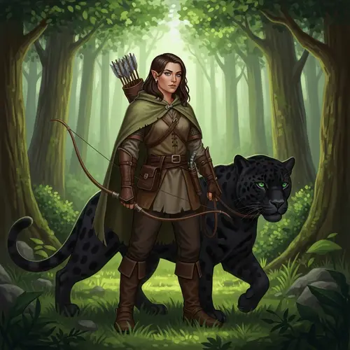 D&D Universe Ranger with Black Jaguar in Lush Forest