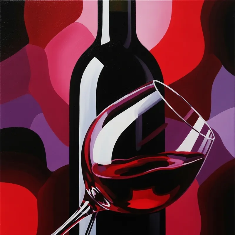 Abstract Wine Painting: Fluid Reds & Glittering Hues