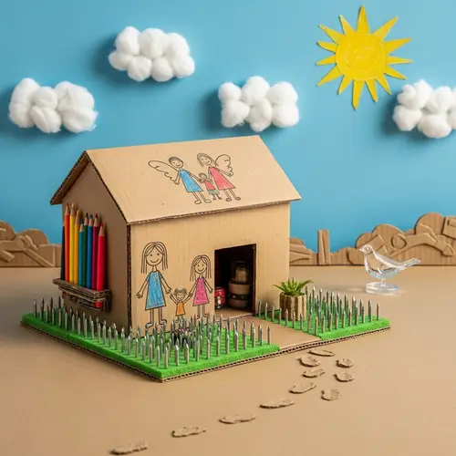 Childhood Memories: Cardboard World of Imagination - Unique Artistic Creation