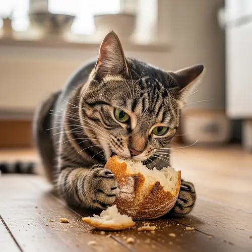 Cat Eating Bread: Adorable Feline Snacking Scene