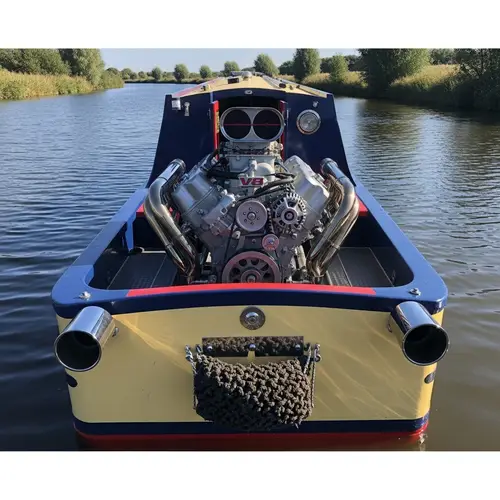 Impressive V8 Engine Narrow Boat with Side Pipes