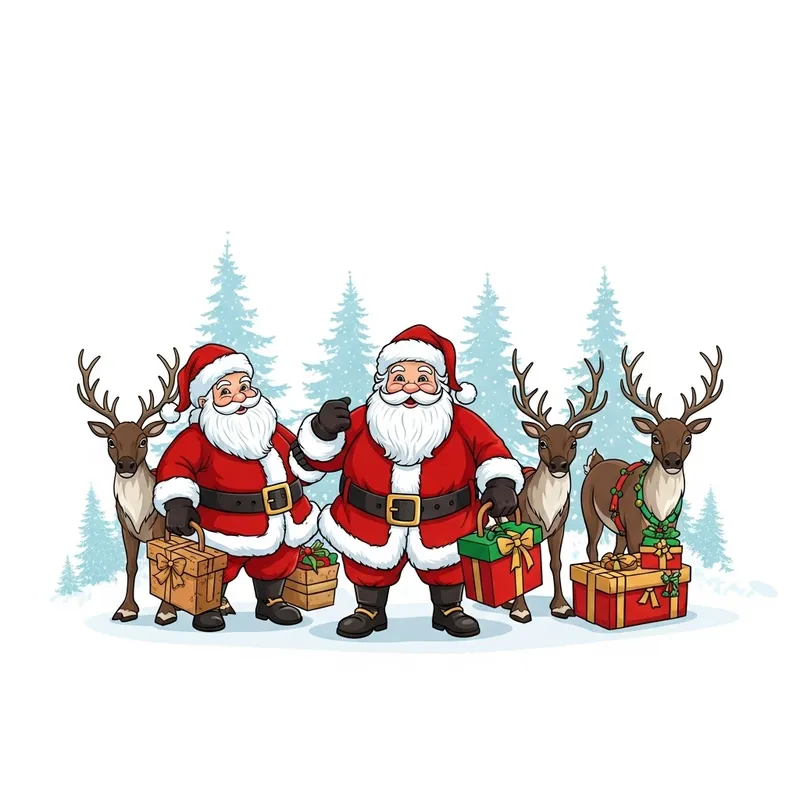 Santa Claus and Reindeers on White Background | Festive Scene