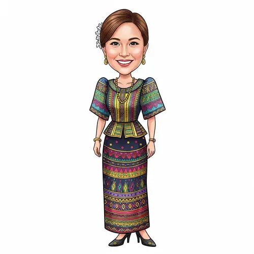 Colorful Filipina Saya Caricature | Full Body Portrait