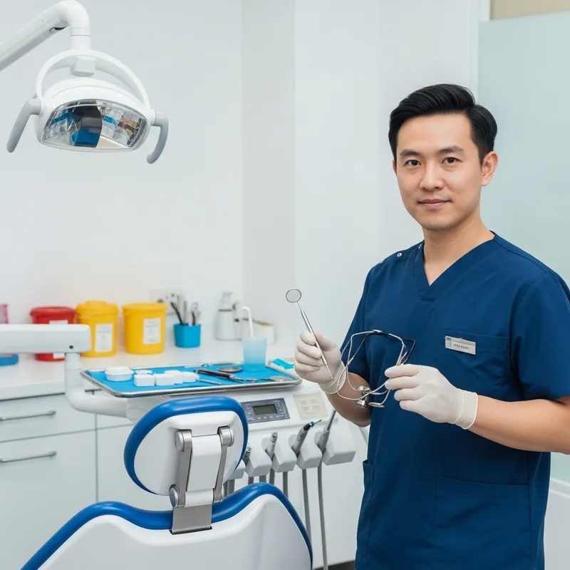 Professional Asian Dentist with Dental Instruments | Modern Clinic Setup
