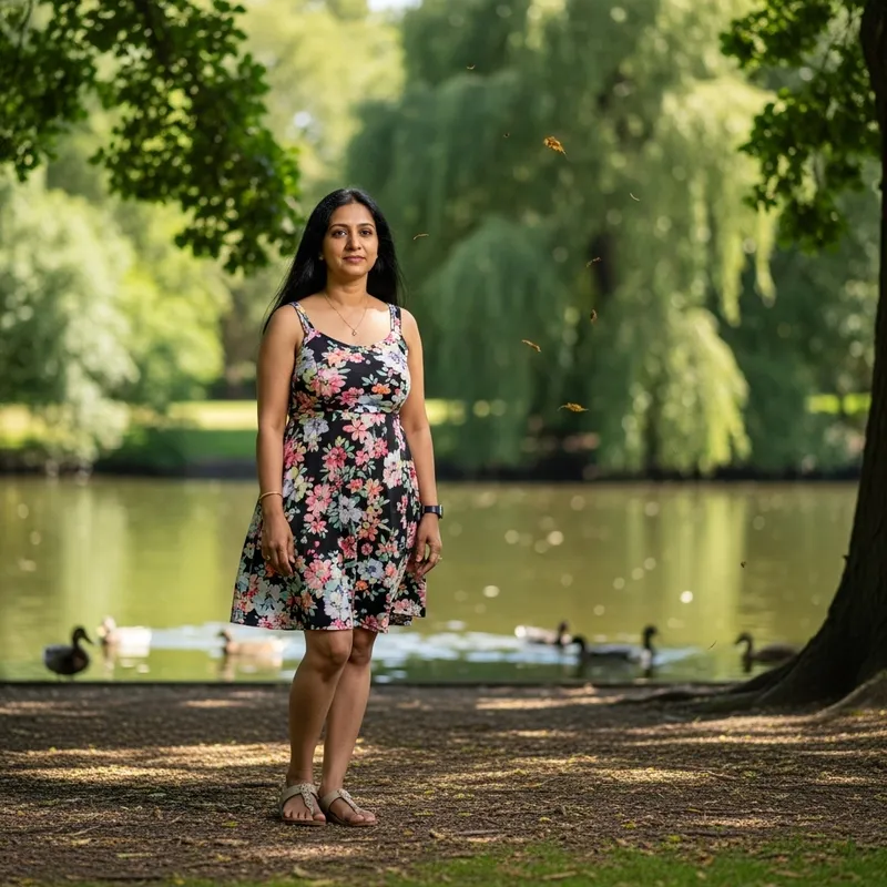 South Asian Woman in Tranquil Park Scene