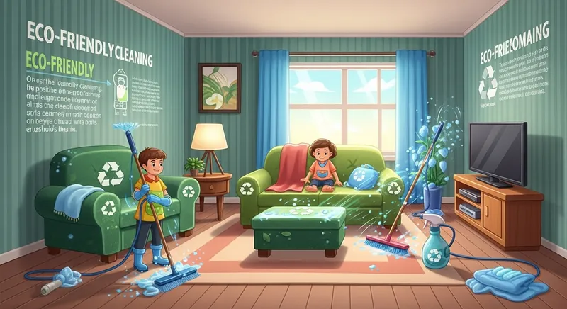 Eco-Friendly Family Home Cleaning | Green Benefits Cartoon Eco-Friendly Family Home Cleaning | Green Benefits Cartoon