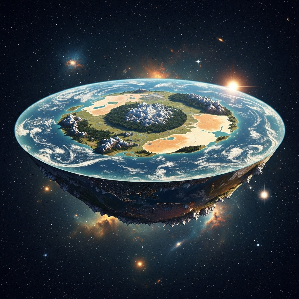 Vintage Flat Earth Disc Landscape | Ethereal Cosmology | AI Art Generator | Easy-Peasy.AI