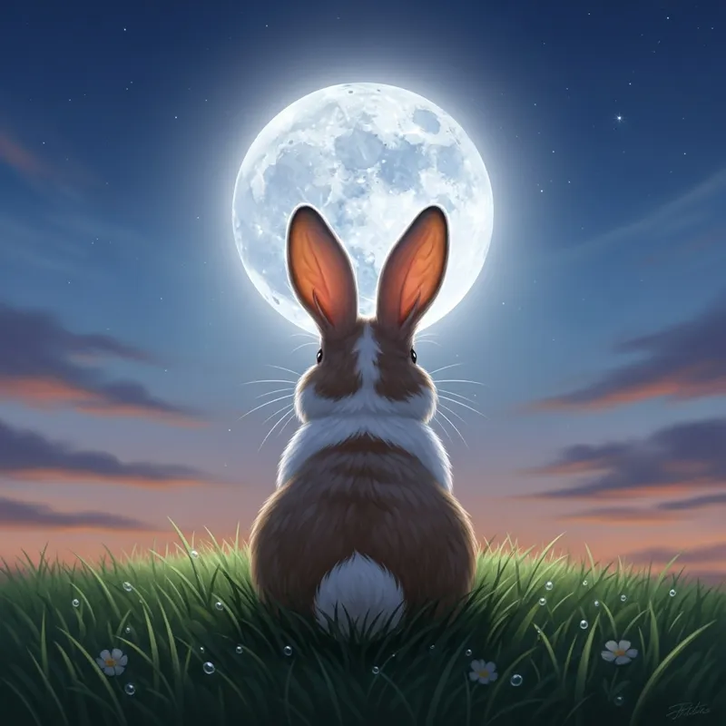 Rabbit Gazing at the Moon: Enchanting Nighttime Scene