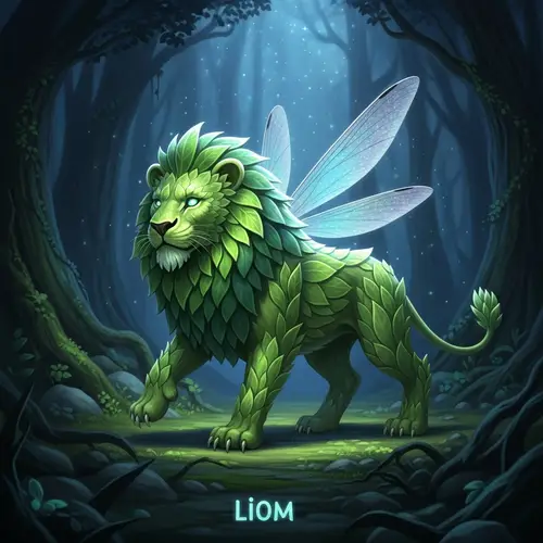 Meet Liom: The Enchanting Lion Creature with Green Leaves