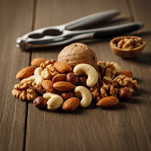 Mixed Nuts Variety on Rustic Table | Fresh & Nutritious