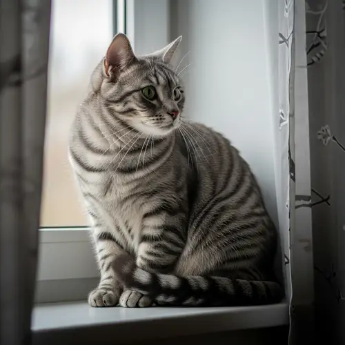 Tranquil Short-Haired Cat Sitting on Windowsill