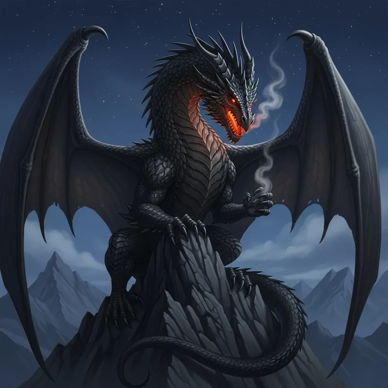 Majestic Black Dragon Emerges on Enchanted Night