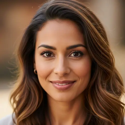 Stunning Woman with Tan Skin, Brown Eyes & Hair