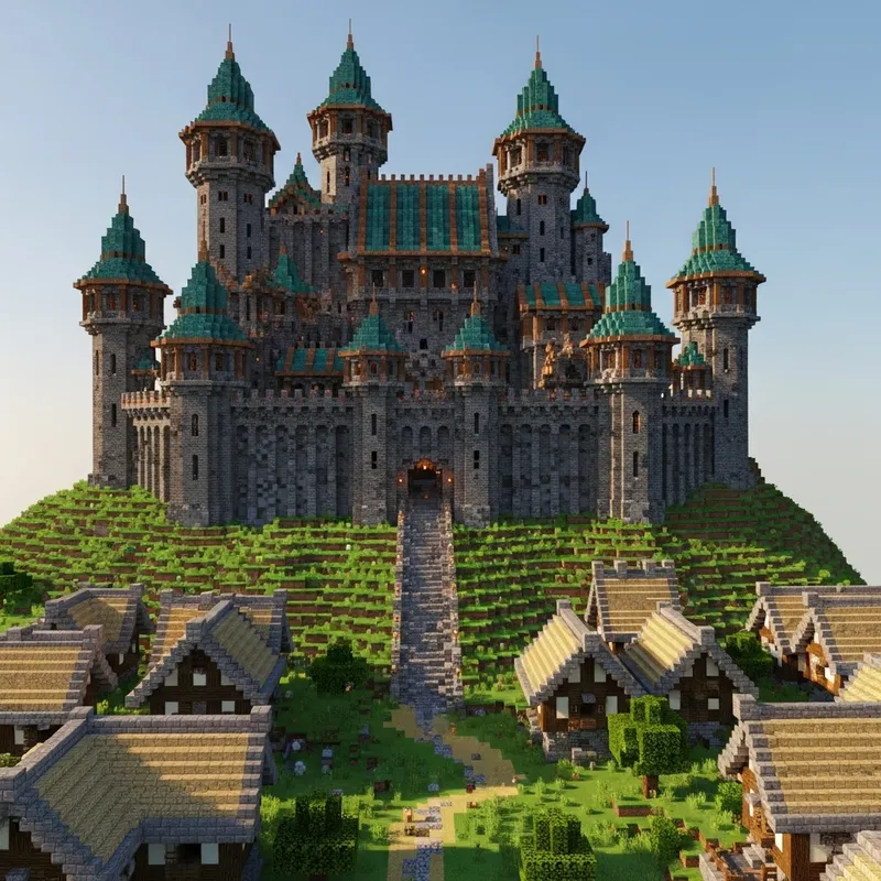 Intricate Minecraft 1.20 Castle with Modern Medieval Walls
