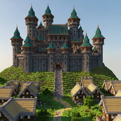 Large Minecraft 1.20 Castle with Copper Roofs | Village Setting
