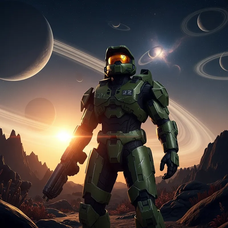 Master Chief Gazes at the Sky - Epic Video Game Art