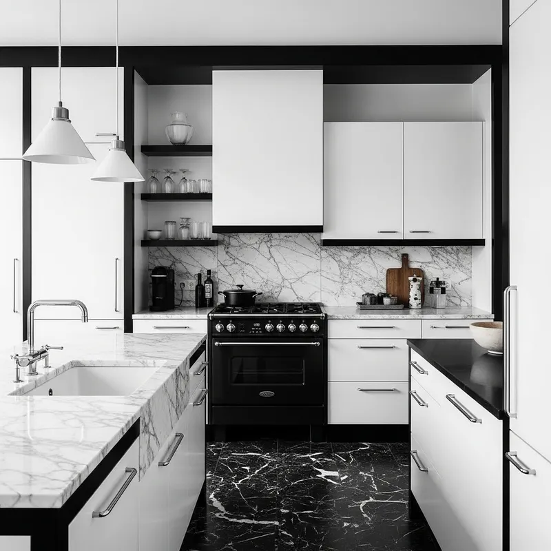 Modern Bauhaus Kitchen in Black and White Marble