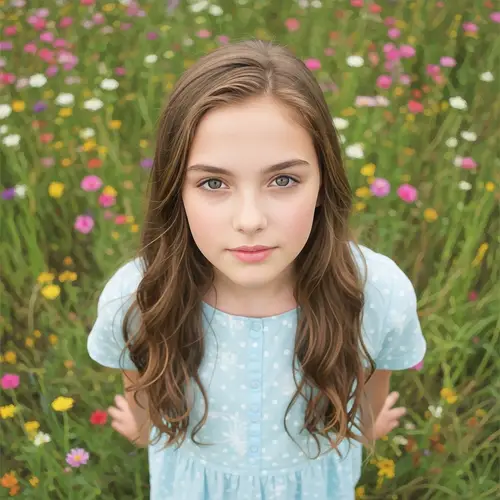 Young Girl in Vibrant Wildflower Field | Dream-like Impressionist Portrait