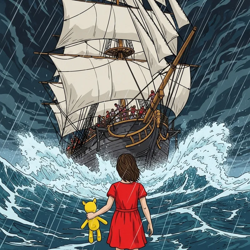Sailing Ship in Stormy Seas Illustration