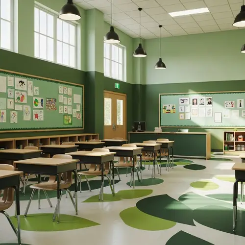 Green-Themed School Interior: Inviting, Serene & Inspiring