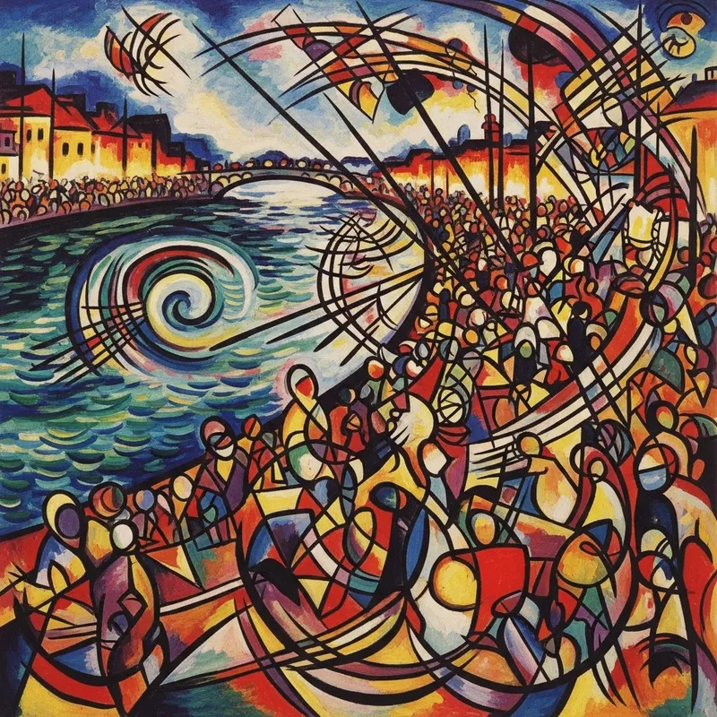Abstract Crowd at the River - Vibrant Art