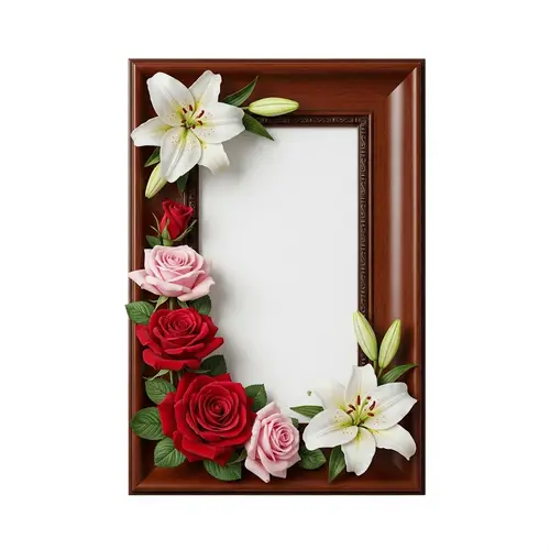 Elegant Picture Frame with Roses and Lilies