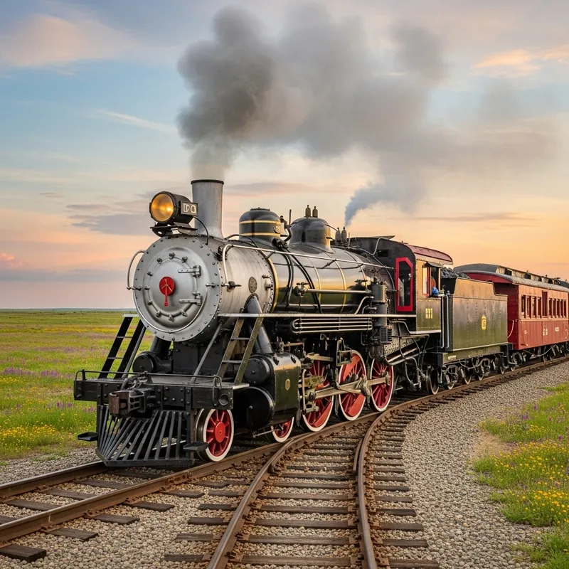 Vintage Train on Converging Tracks