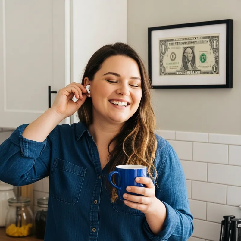 Smiling Lady Overweight, Music, One Dollar Frame Kitchen Scene Smiling Lady Overweight, Music, One Dollar Frame Kitchen Scene