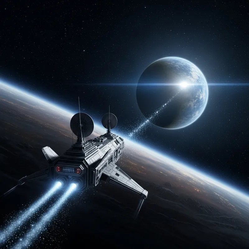 Spacecraft Journey to Radiant Unexplored Planet