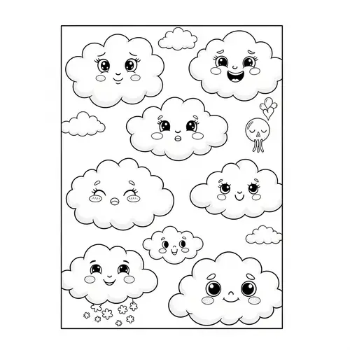 Whimsical Clouds Coloring Page | Life & Death Theme for Kids
