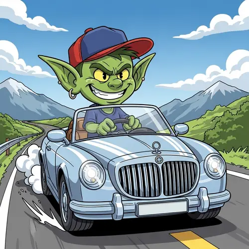 Mischievous Goblin Drives Luxury European Car